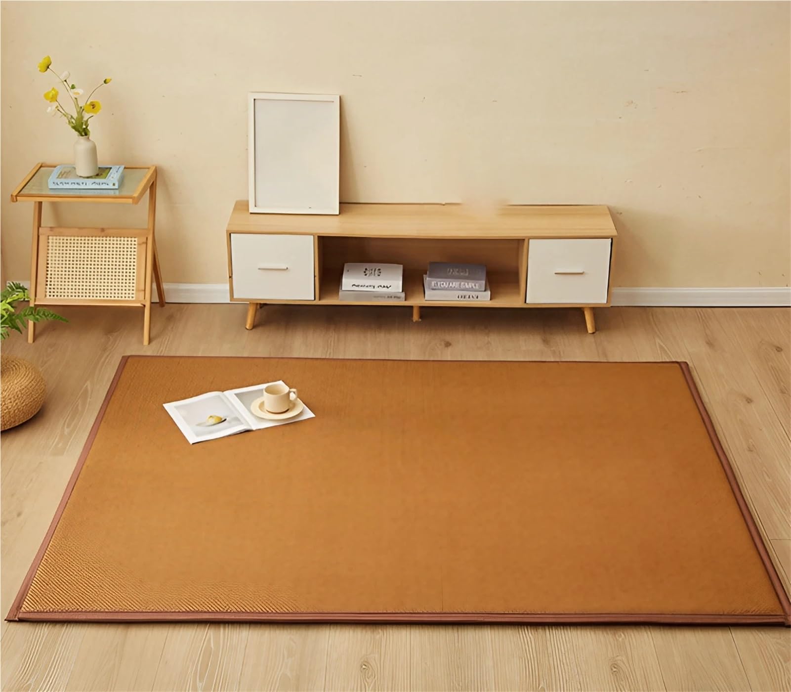 Tatami Giapponese In Fibra Naturale - Stuoia Intrecciata Di Rattan Antiscivolo - Materasso Futon Fresco e Traspirante - Tappeto Reversibile per Interni, Soggiorno e Camera Da Letto(Brown A,150 x 200 c
