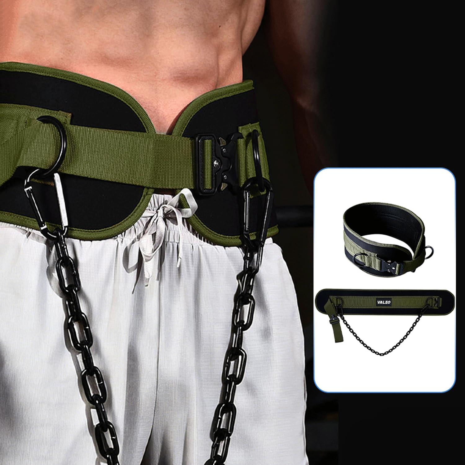 Cintura per esercizi di sollevamento pesi, squat, powerlifting e salse, 80 cm, robusta catena in acciaio, supporta 150 kg, per uomini e donne, bodybuilding, esercizi, fitness e trazioni
