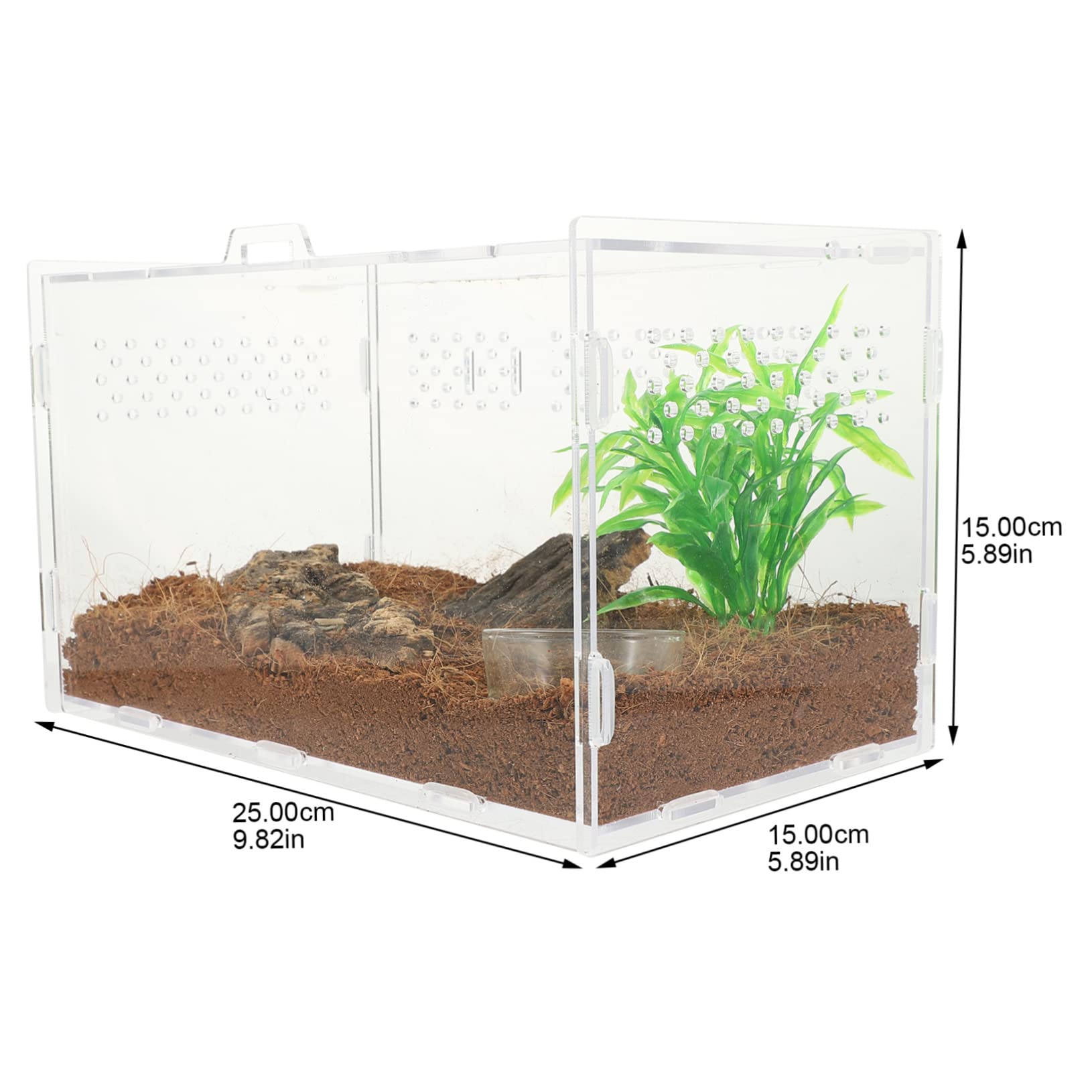 SOIMISS Reptilien Terrarium Transparente Aufzuchtbox für Frösche und Kleine Reptilien Belüftete Terrarienbox mit Teiligem Zubehör