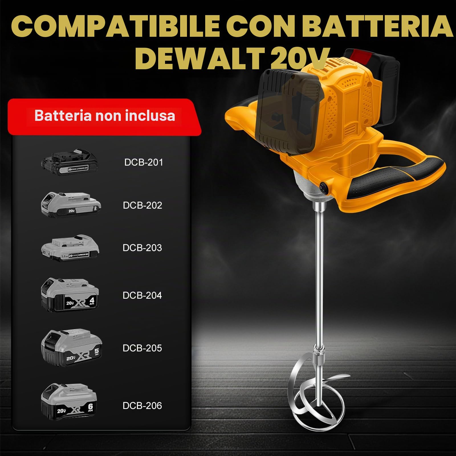 Agitatore a batteria per calcestruzzo per Dewalt 20V (senza batteria)
