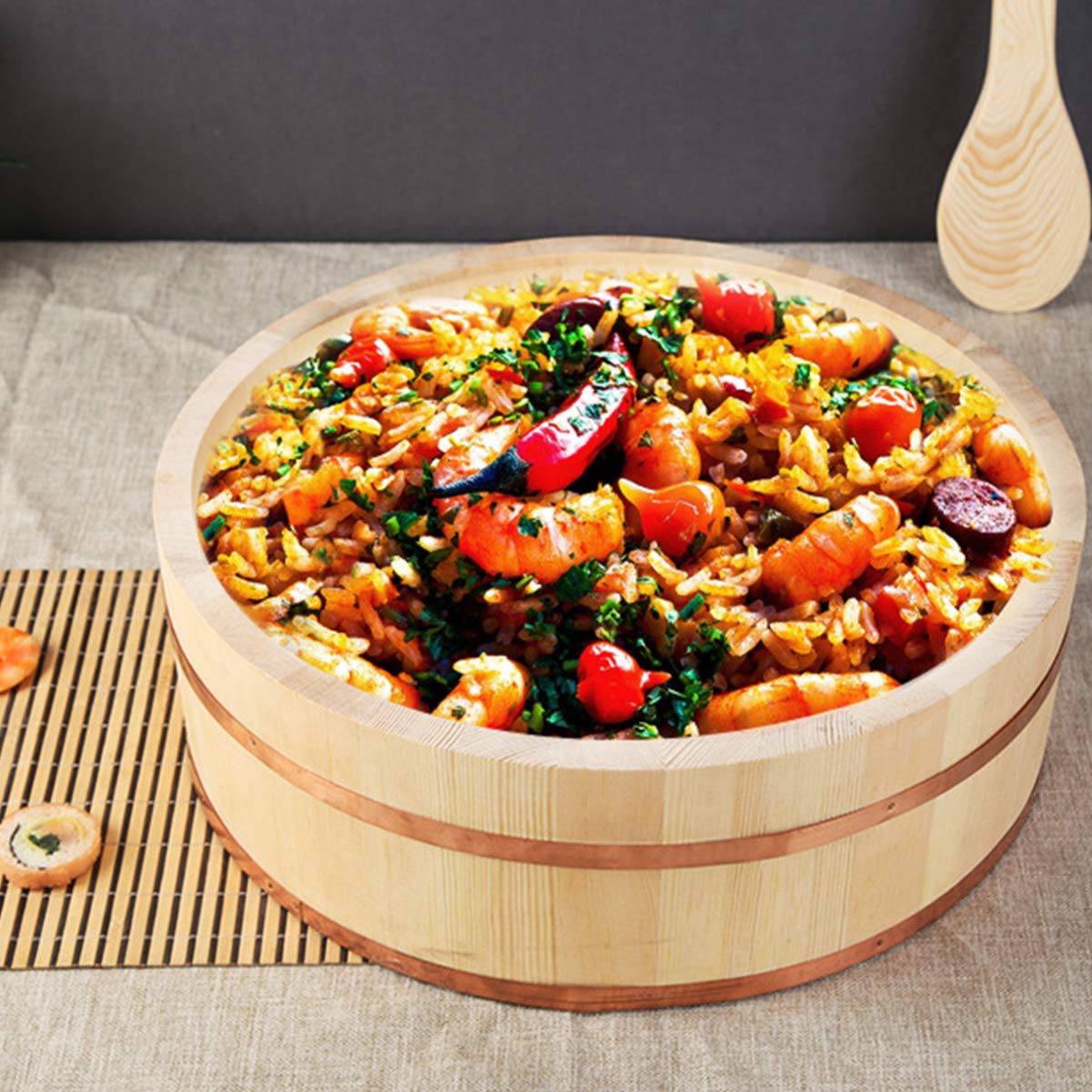 JOEBO Cuenco de arroz for Sushi, Recipiente Grande japonés Hangiri for Sushi Oke, Recipiente for Mezclar arroz, Recipiente for Restaurante, Cocina casera