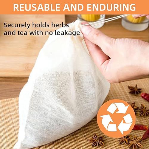Miniatura 6 de TamBee Bolsa de té con cordón de 4 x 6 pulgadas, bolsas de té de malla de muselina reutilizables, infusores de té, bolsa de filtro de té para hojas