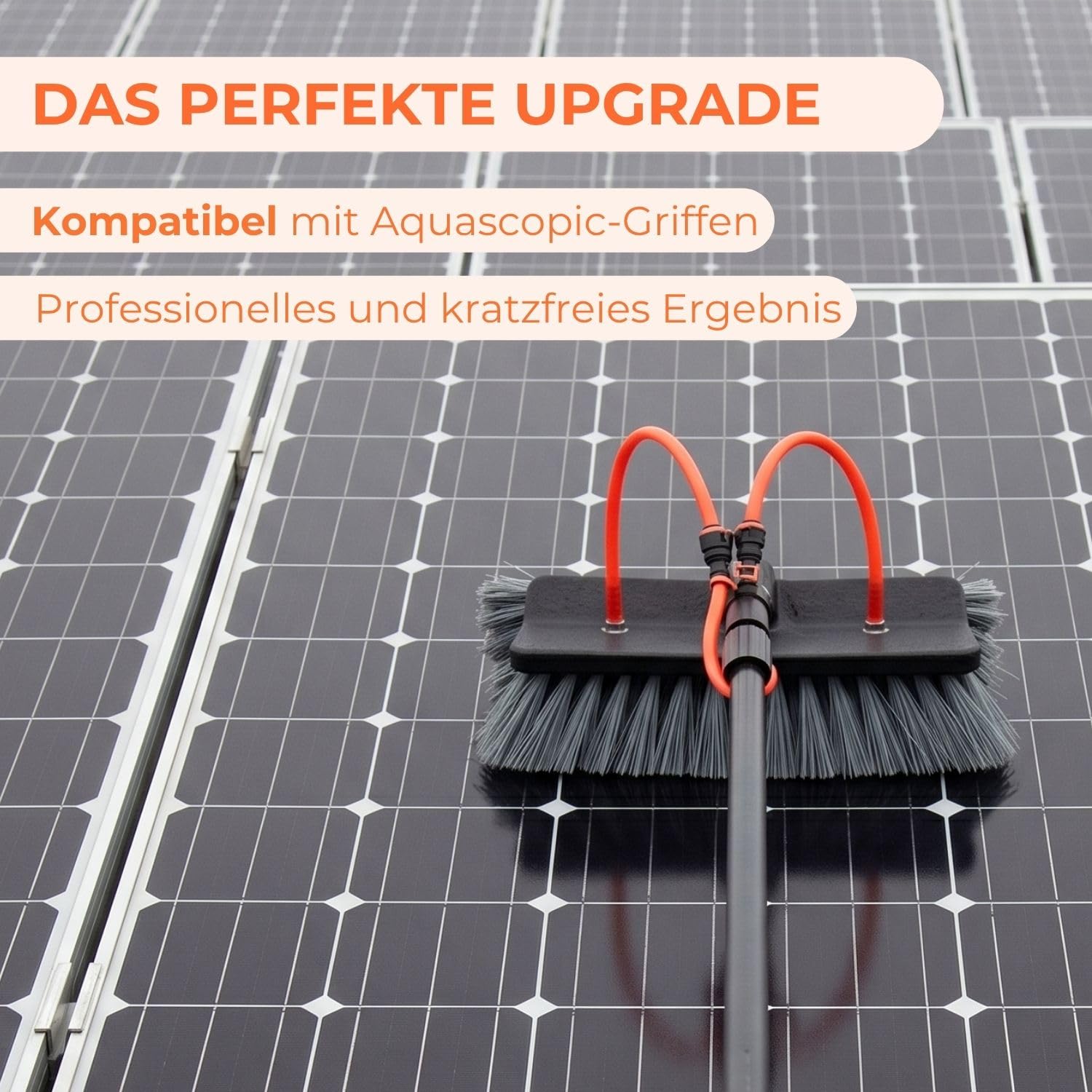 Aquascopic Solarbürste weich - Kratzfreie Reinigung für Solarpanels - Wasserführend - Für Teleskopstange - Auch für Glas & empfindliche Oberflächen