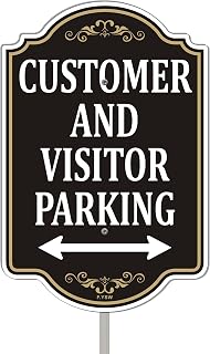Customer and Visitor Parking Signs with Bi-directional Arrow Guest Business Lots Private Driveways 18" x 12" With 35" Long Metal Stake With Stand Aluminum Outdoor Use Yard
