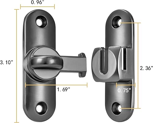 Miniatura 2 de 2 paquetes de pestillos para puerta de granero, cerradura de puerta gris de 90180 grados, herrajes para puerta abatible, cerradura de puerta de