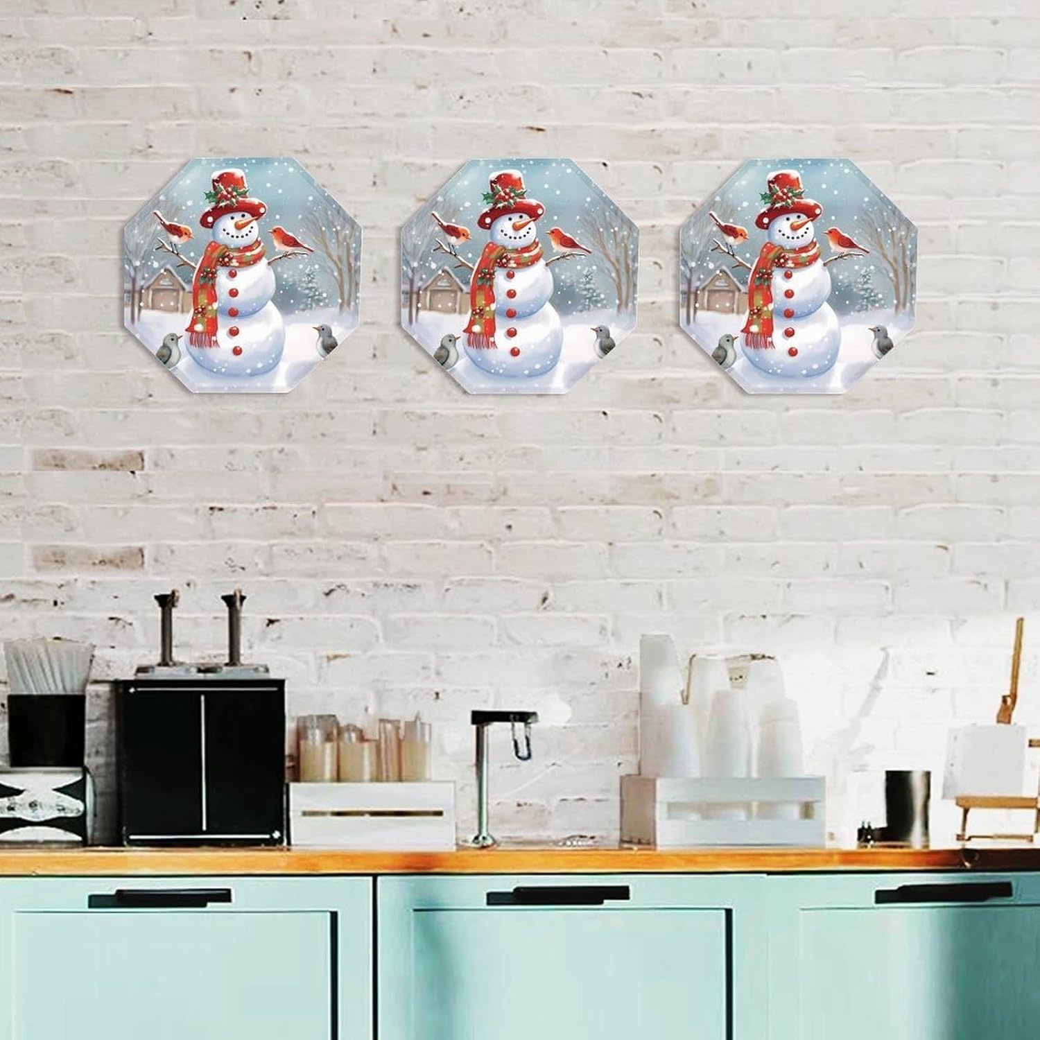 Ctagon Metal Sign for Home, Modern Display Plate for Kitchen, Christmas Snow Man And Birds Plates Accent Hanging Wall Decorations 3PCS for Living Room, Bedroom, Hallway, Hotel