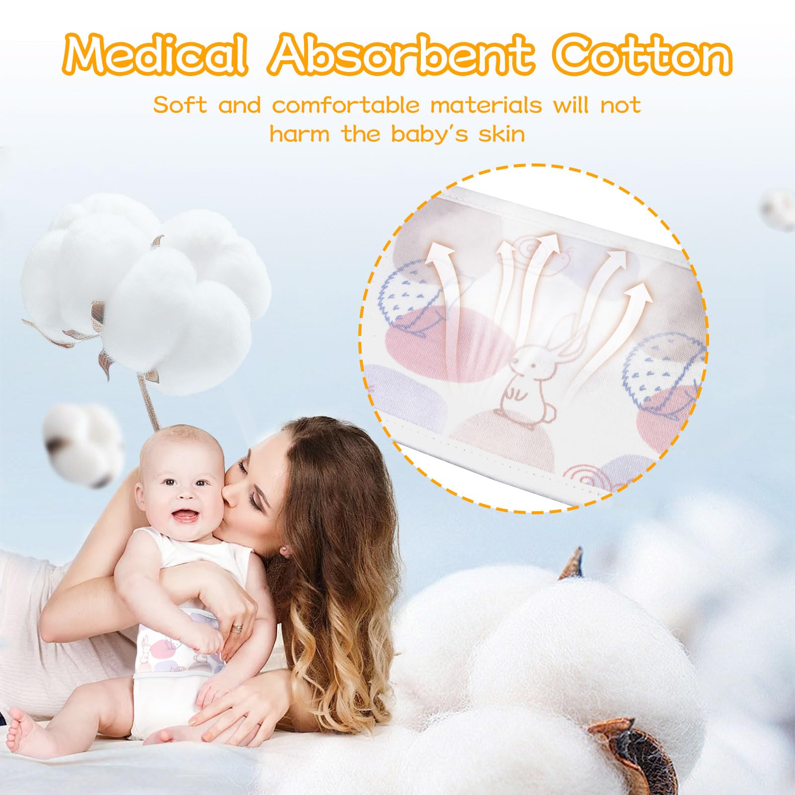 FAMJOALE Baby Infant Umbilical Cord Belly Band Cartoon Pattern Cotton Baby Belly Belt 4 Pcs, Adjustable Newborn Belly Button Wrap, Baby Gifts for 0 to12 Months