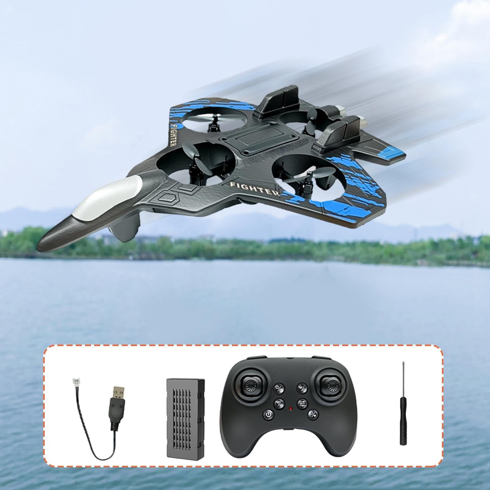 Milageto Avión Teledirigido de Fija Planeador RC de Espuma con Función Luces Nocturnas Control Fácil y Resistente Adecuado para Principiantes, Azul