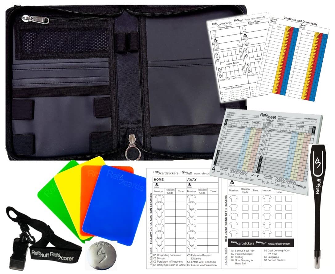 RefSorganiser Organizador de Datos de Equipo de Árbitro de Fútbol con Tarjetas, Silbato y Hojas de Partido