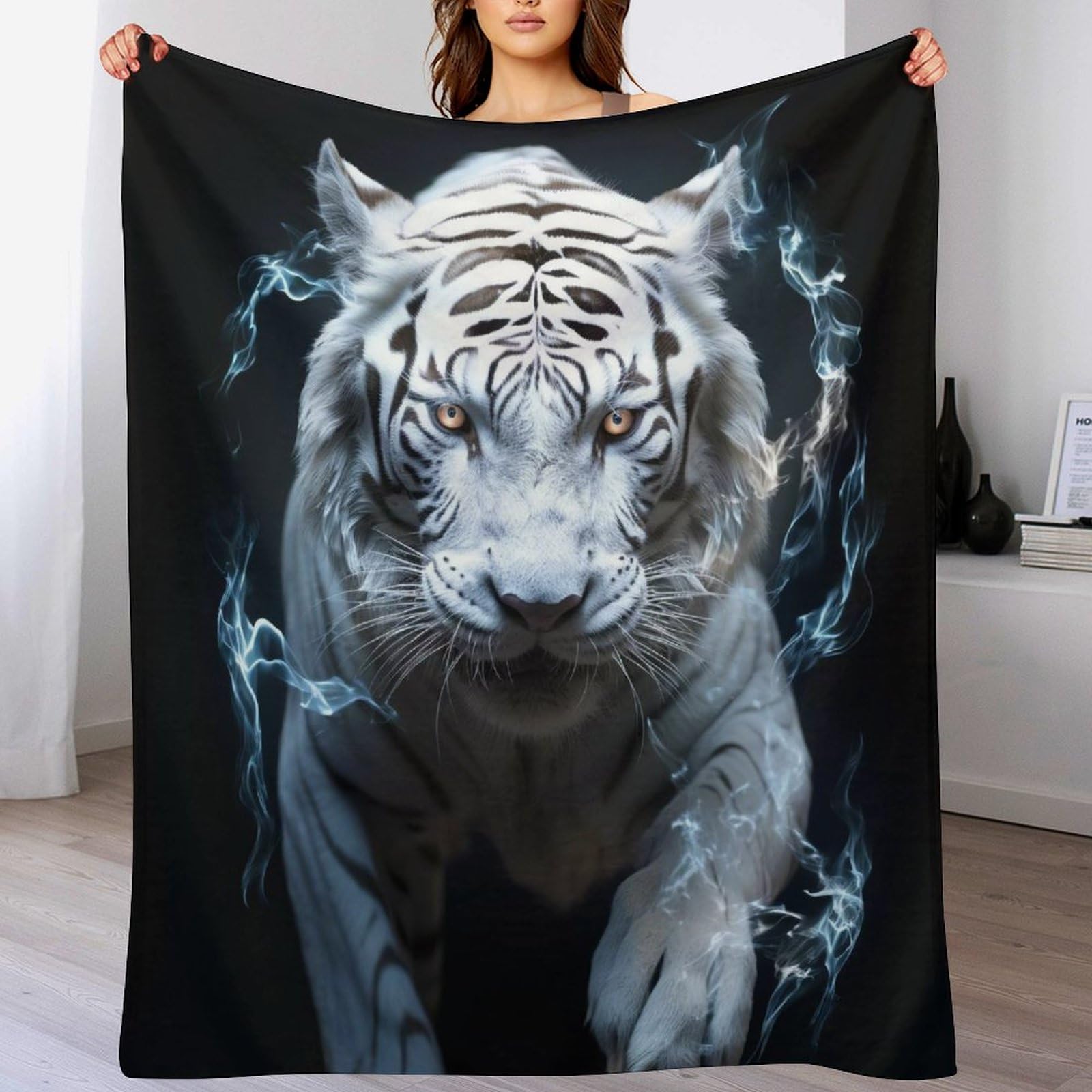 Manta de franela suave de tigre para abrazar tu descanso y proteger tus sueños en el sofá
