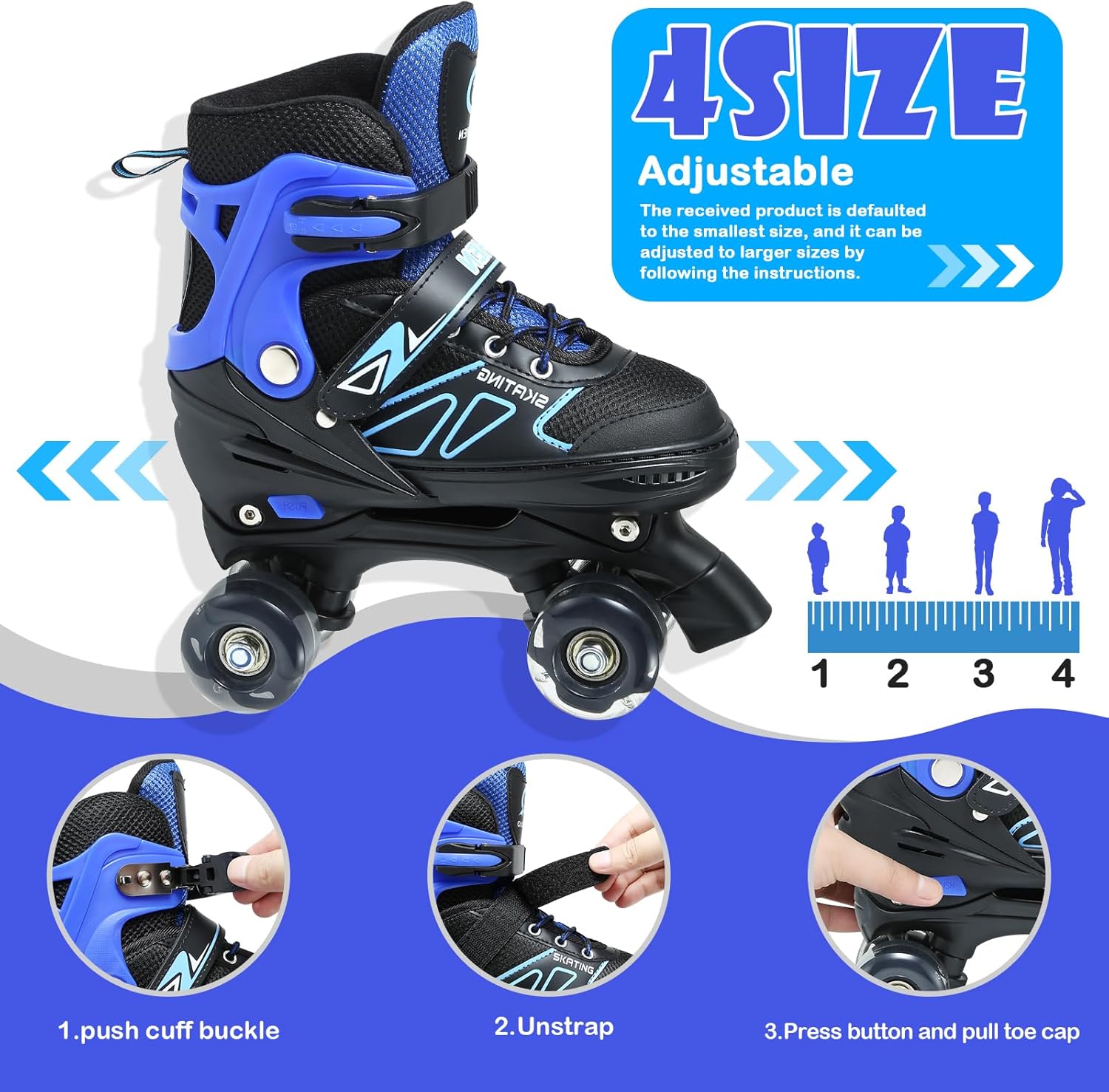 Kids Roller Skates for Girls and Boys, 4 Size Adjustable Rainbow Girls Skates with Light Up Wheels, Toddler Skates for Boys, Beginner Kids Roller Skates Indoor Outdoor - Image 3