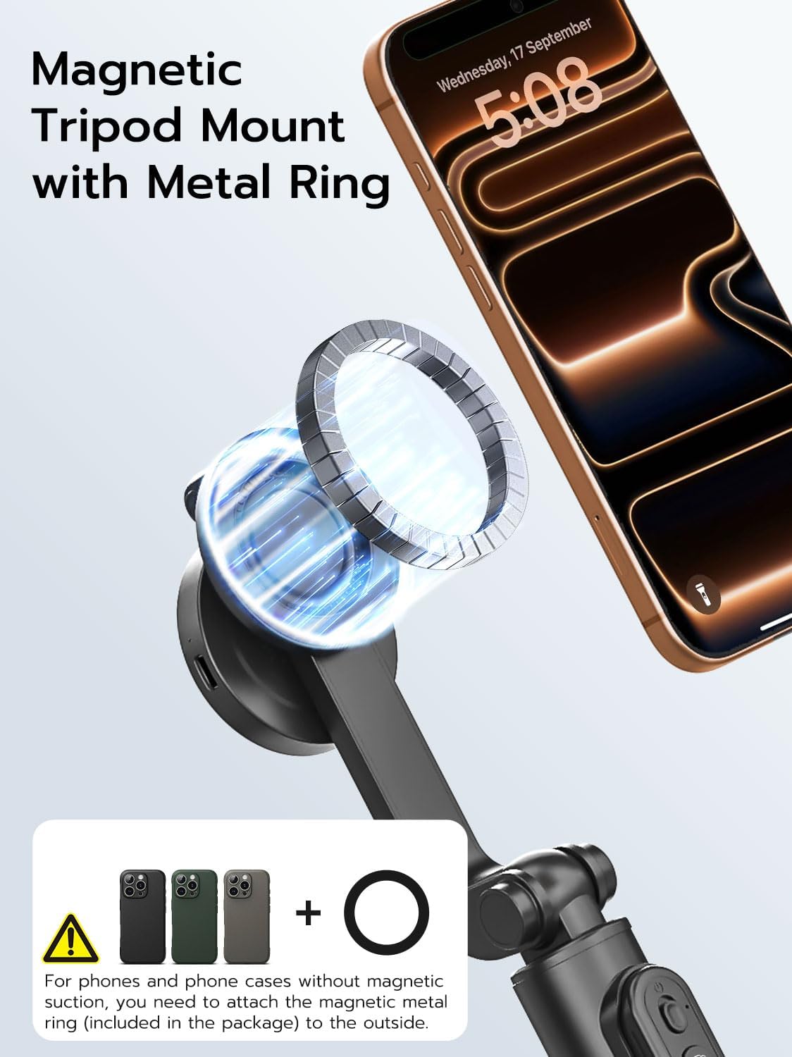 USKEYVISION Magnetic Selfie Stick Tripod with Light & Remote, Phone Tripod with Magnetic Holder for Magsafe, 360° Rotatable Cellphone Stand for iPhone/Android for Video Recording, Vlogging(SPT-02) 3