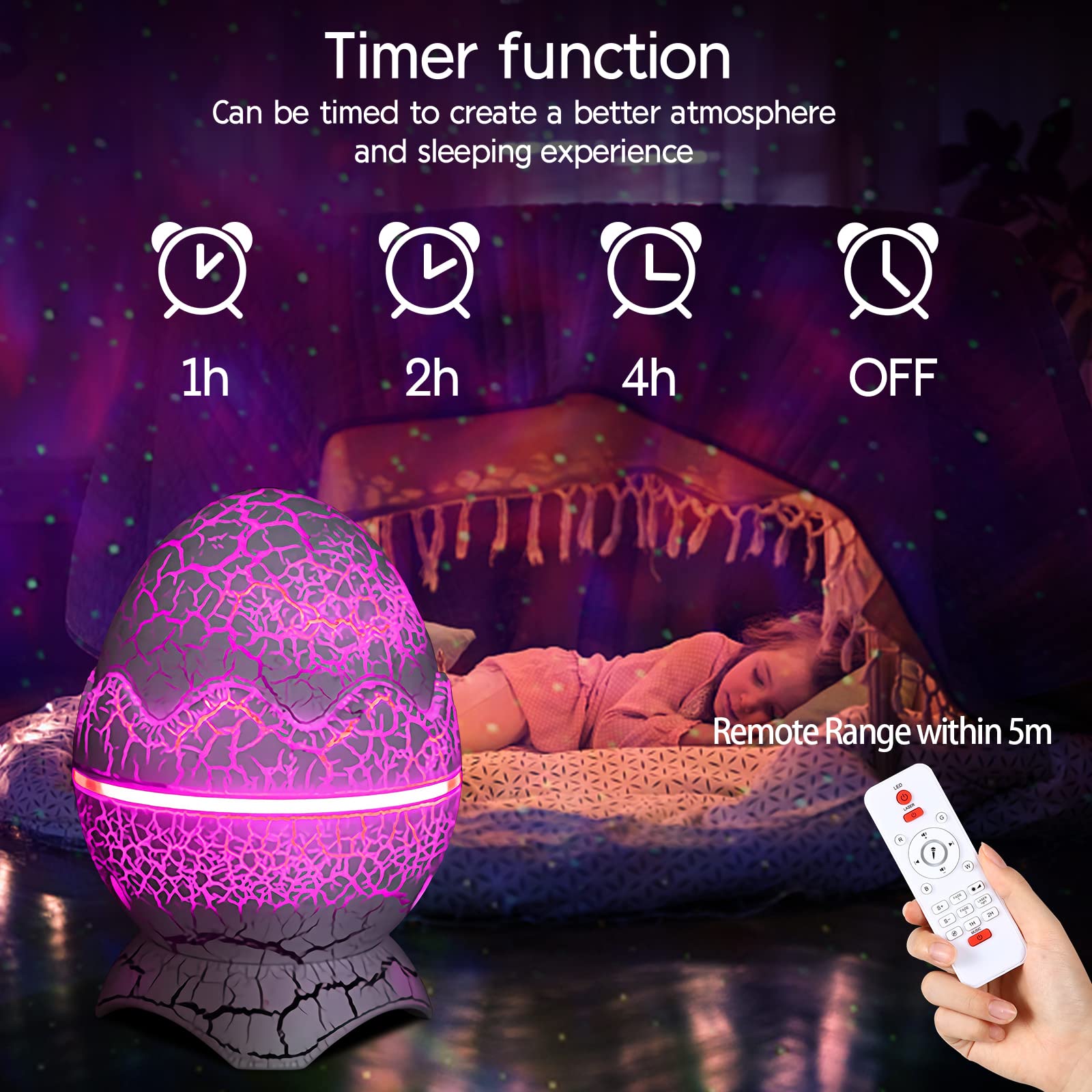 Projecteur Veilleuse œuf De Dinosaure - 21 Effets Lumineux, Rotation 360°, Rechargeable - Cadeau Enfant Pour Chambre, Anniversaire, Noël (sans Musique)