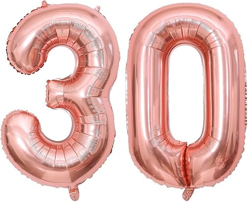 Globos de oro rosa de 40 pulgadas con el número 30, gigantes, gigantes, enormes 30 de aluminio de Mylar con número de helio, globos digitales de oro
