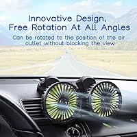 Vista 5 de Ventilador para coche, ventilador de doble cabezal ajustable de 360°, ventilador de refrigeración de auto eléctrico de 3 velocidades, ventiladores