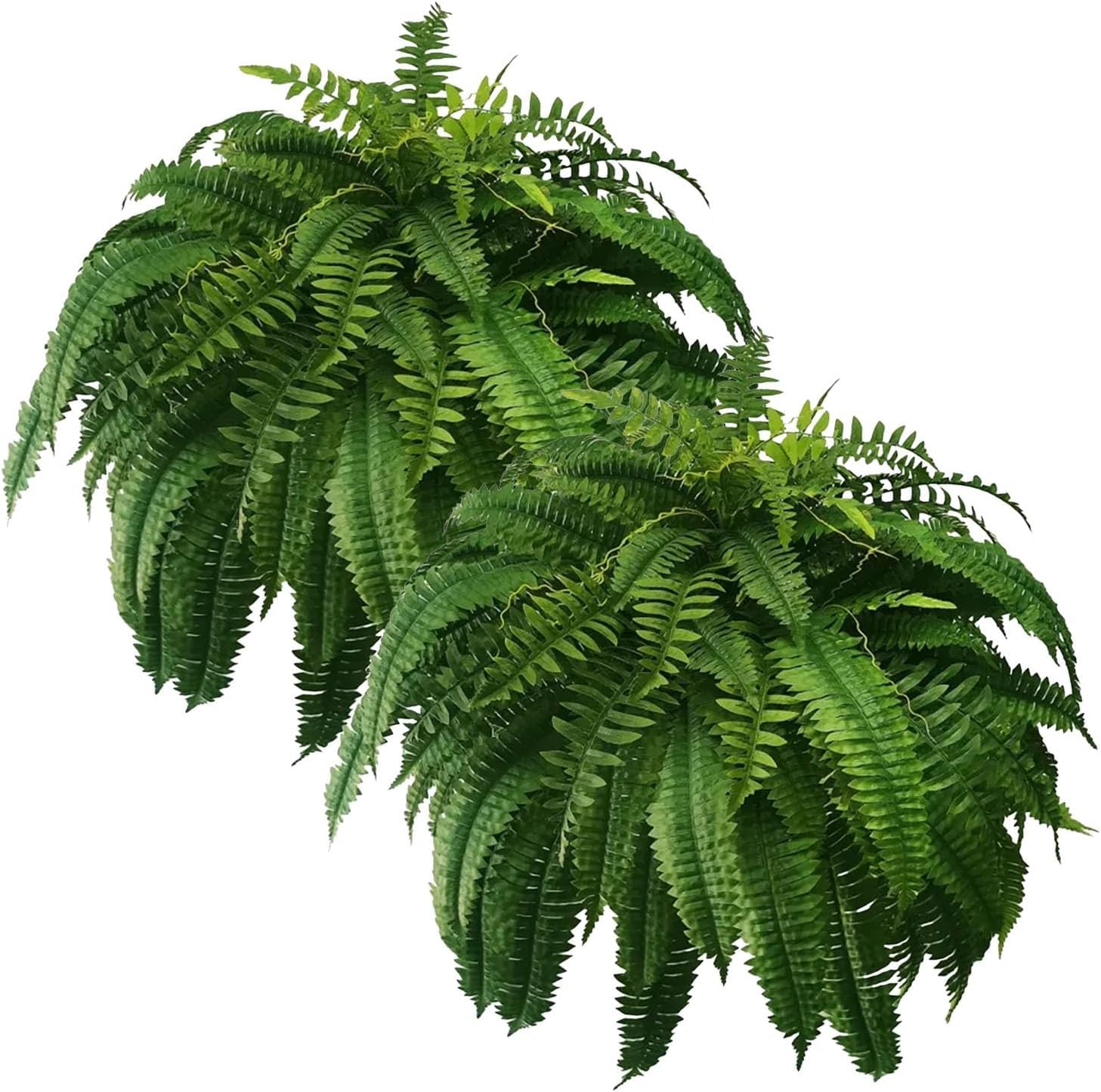 LESANM UV Resistant Lifelike Artificial Boston Fern, 2024 New Artificial Ferns for Outdoors, Faux Ferns Fake Ferns Artificial Plants Large, Fake Boston Fern for Front Porch Home Decor (2, Green)
