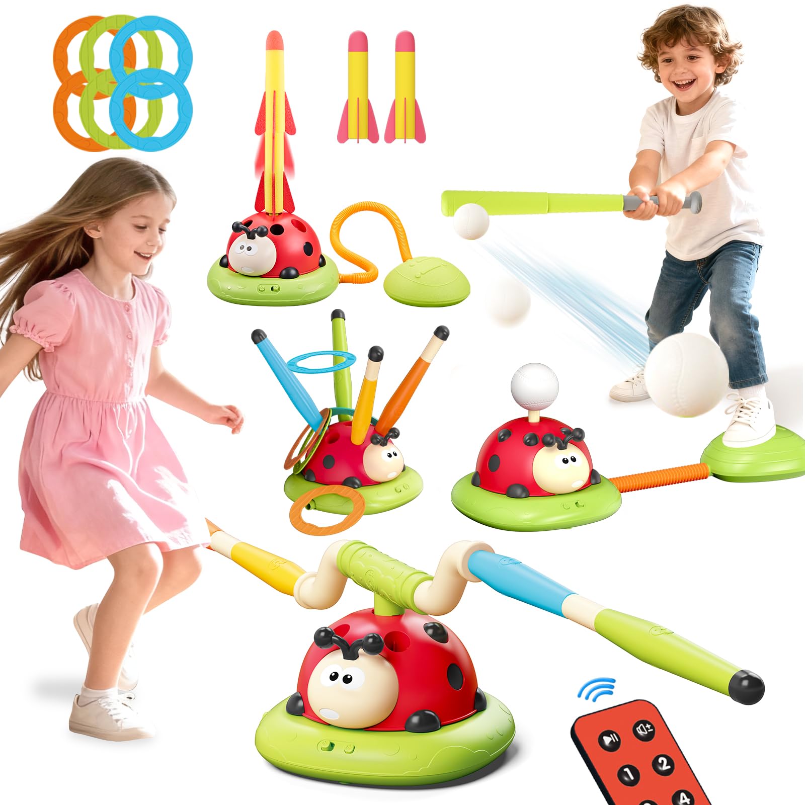 MAVEKID 4 In 1 てんとう虫 玩具 外遊びグッズ 電動縄跳び 子供…