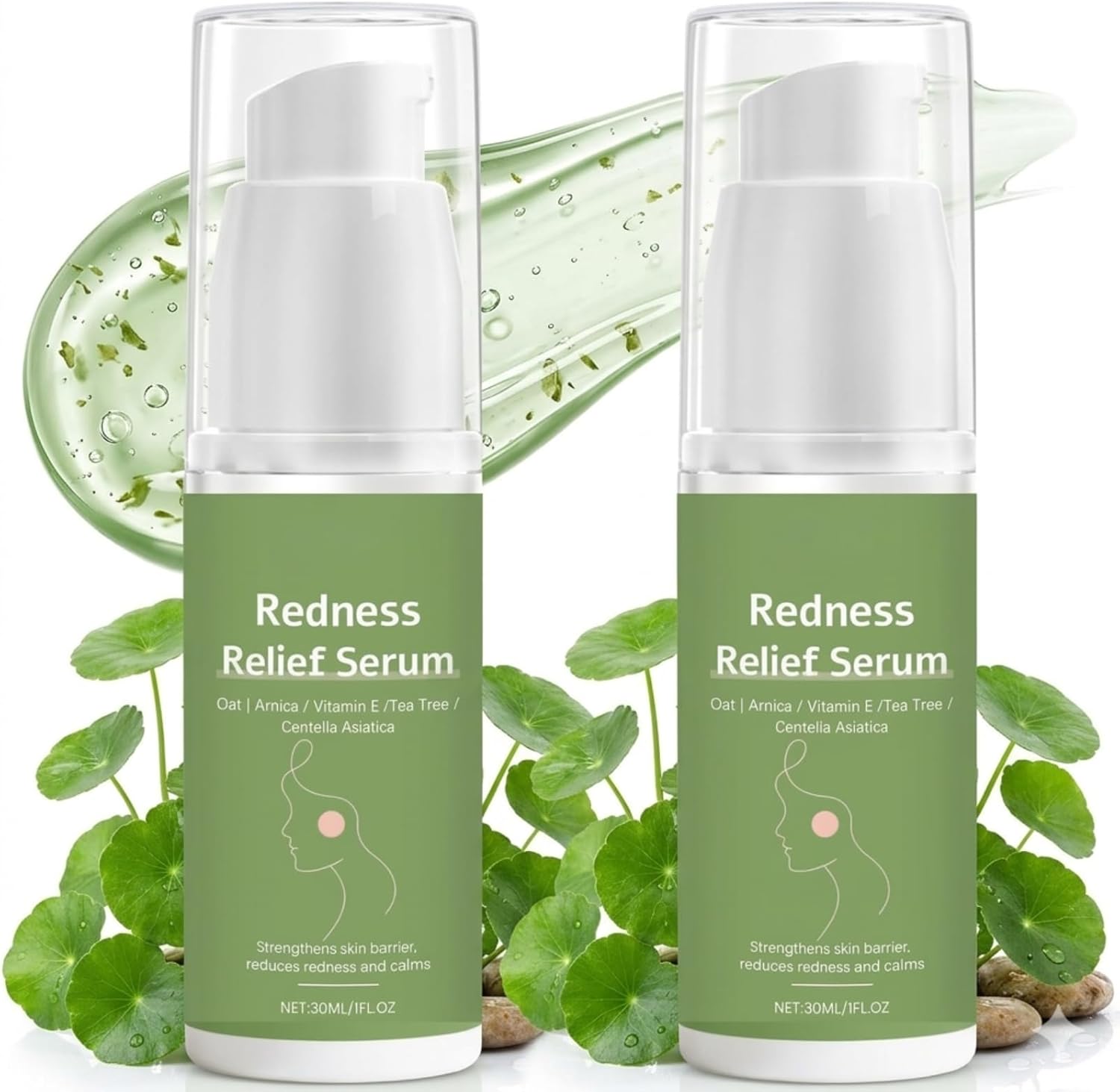 2Pcs Centella Unscented Serum & Centella Ampoule – Redness Corrector for Face, Soothes Rosacea & Sensitive Skin, Calming Facial Serum for All Skin Types, Korean Skin Care 30ml*2