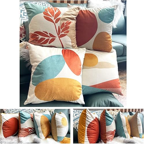 MOLILI Juego de 4 fundas de almohada abstractas de terciopelo de 18 x 18 pulgadas fundas de almohada bohemias suaves lisas decorativas de doble