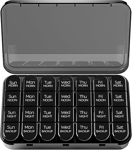 Miniatura 1 de Odaro Pastillero semanal 4 veces al día, pastillero diario de 7 días, pastillero grande de viaje con 28 compartimentos para guardar medicamentos,