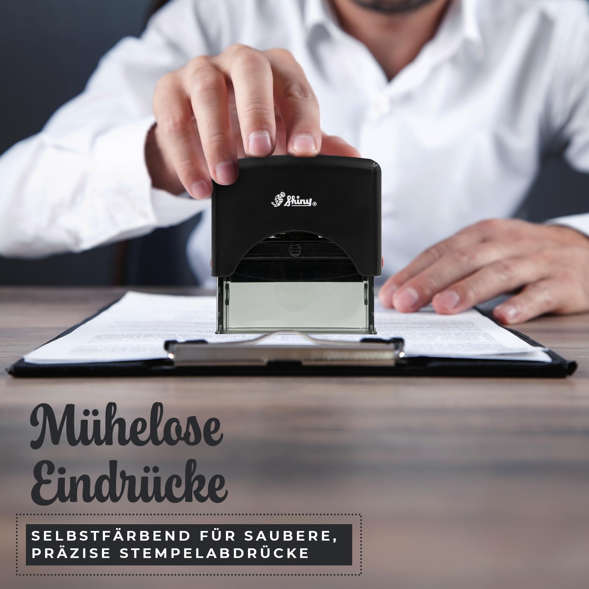 Stempel Personalisiert mit Logo & Text - Individuell Gestaltbar für Adresse, Name oder Firma, Langlebig & Schnelltrocknend (Schwarz (Logo + Text), 27 x 65 mm)