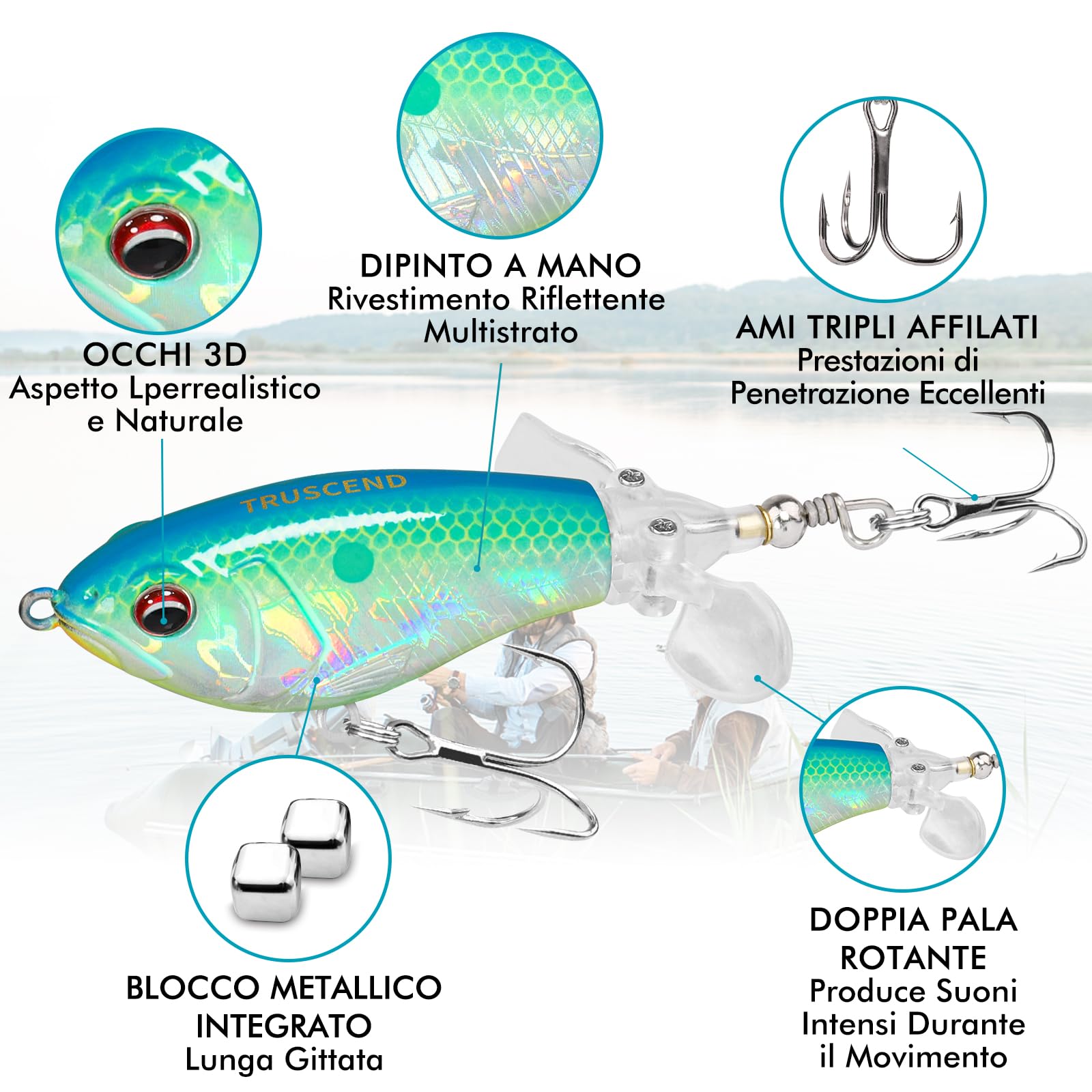 TRUSCEND Esche da Pesca in Superficie con ami BKK, Esca Plopper per Acqua Dolce o Salata, Esche Galleggianti per persici pesci gatto e lucci, Esche per la Pesca al Black Bass, Regali di pesca per uomo