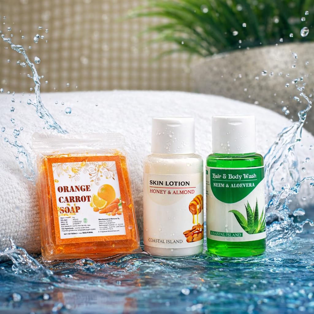 60 Sets Guest Amenity Kit – 3-in-1 Pack (Soap 15g + Hair & Body Wash 20ml + Skin Moisturizer 20ml) – Shrink Wrapped – Ideal for Hotels,Travel, Airbnb, Hospitals