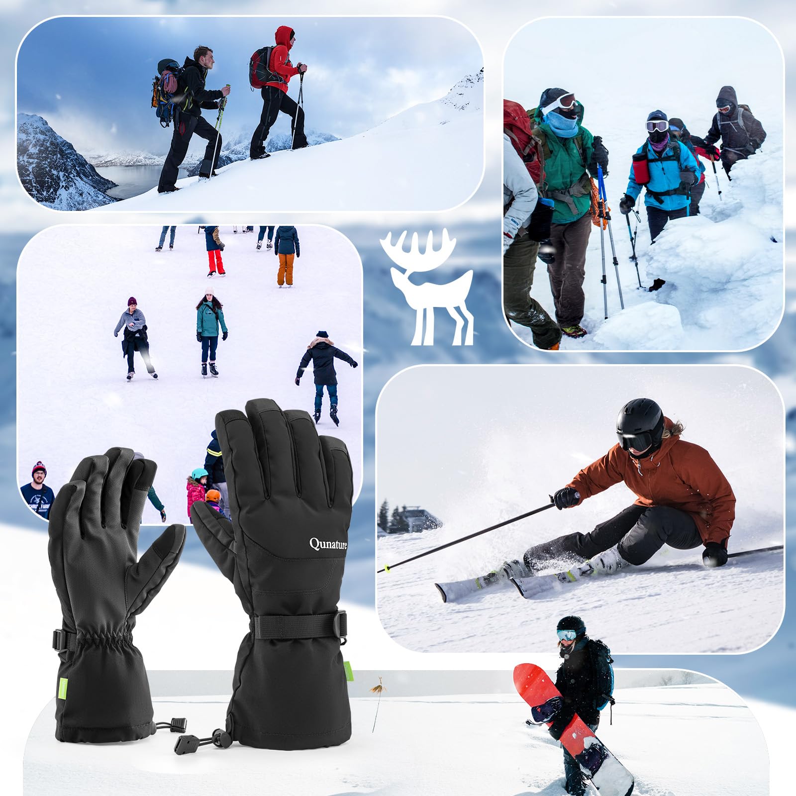 Guantes de Esquí Anti Viento para Mujeres Hombres Guantes Térmico con Pantalla Táctil Guantes Dedo Completo para Esquí Patinaje Ciclismo Deporte al Aire Libre