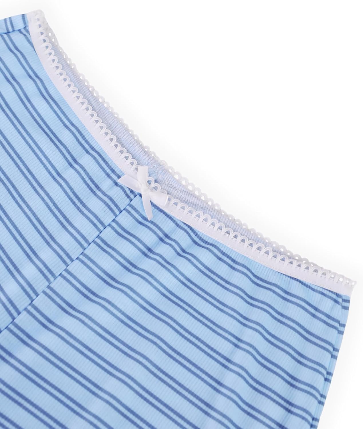 Hilinker Womens Sexy Striped Pajama Set Ribbed Lace Crop Cami Top and Shorts Sleepwear Summer Cute Pjs - Image 7