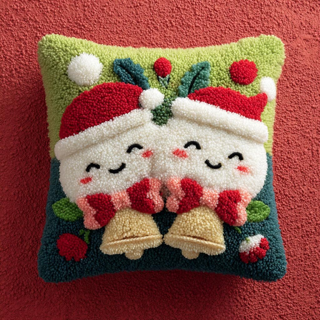 AMBATTERY Latch Hook Kits Pillow Cartoon Bell Crochet Yarn Preprinted Pattern Needlework Kit DIY Pillowcase Hook Rug Crafts Kits,Handmade Pillow Cover Cushion 17x17inch