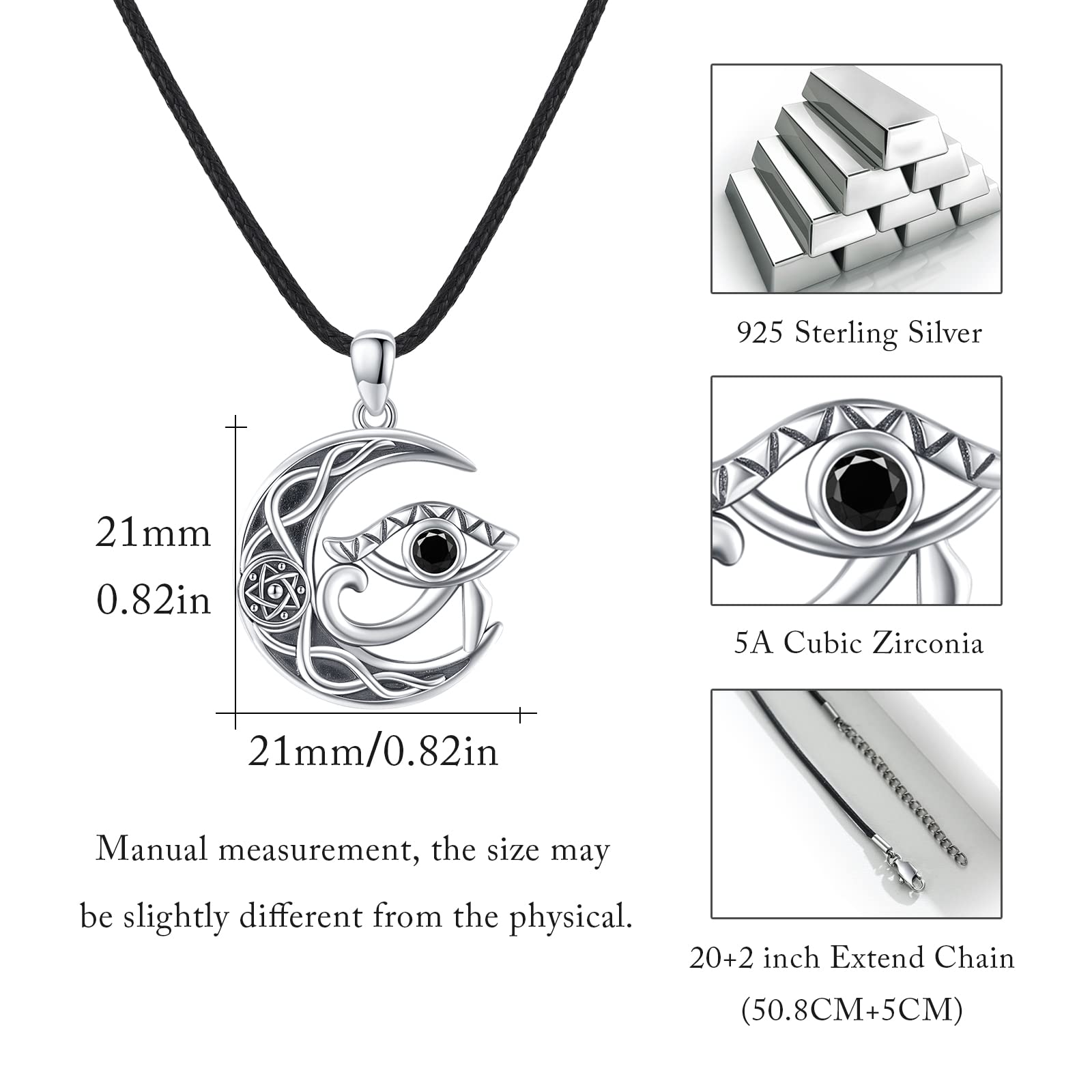 Egiziano occhio di Horus collana in argento Sterling antico Wedjat occhio del Ra Horus simbolo di protezione amuleto protettivo gioielli copti regali per donne uomini, Argento sterling