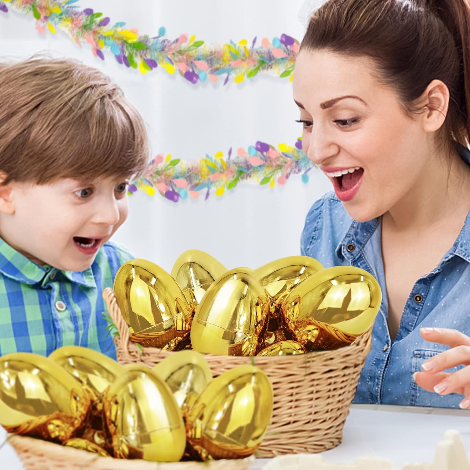 12 Pack 6" Large Golden Metallic Easter Eggs Bulk for Filling Specific Treats Plastic Fillable Jumbo Surprise Eggs Hunt Easter Basket Stuffers Filler Toys Gifts for Kids Boys Girls Easter Party Favor