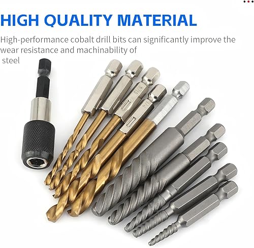 Miniatura 5 de Juego de 11 extractores de tornillos y juego de brocas para mano izquierda, removedor de pernos, kit extractor de pernos fácil de sacar, broca de