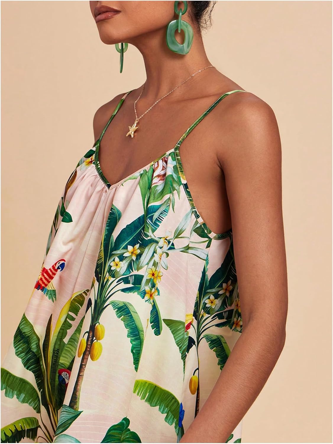 Women's Summer Tropical Rompers Sleeveless V Neck Wide Leg Vacation Short Jumpsuits - Image 4