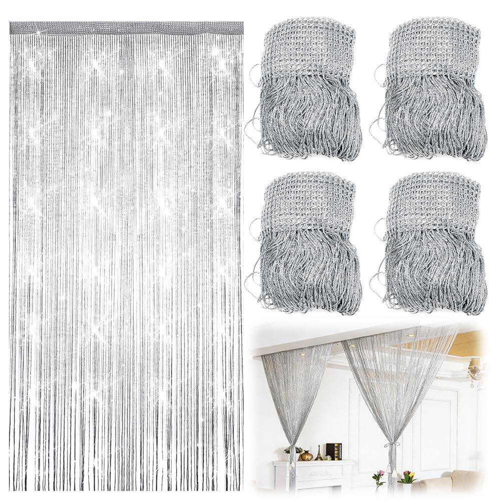 4 Tende a Fili Divisorie 100x200 cm, Decorazione con Perline e Brillantini, Adatte per Porte Finestre Matrimoni e Feste