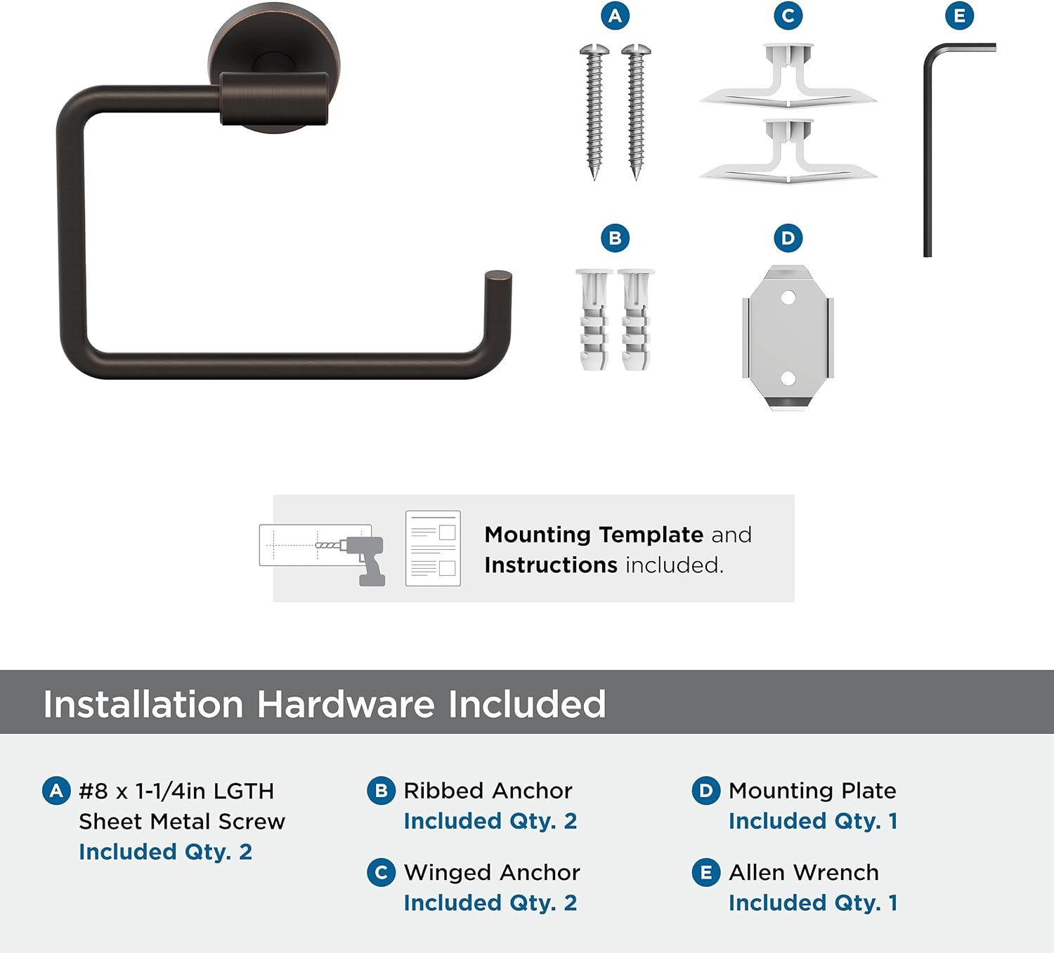 Amerock BH26541ORB | Oil Rubbed Bronze Towel Ring | 6-7/16 in (164 mm) Length Towel Holder | Arrondi | Hand Towel Holder for Bathroom Wall | Small Kitchen | Bath Accessories