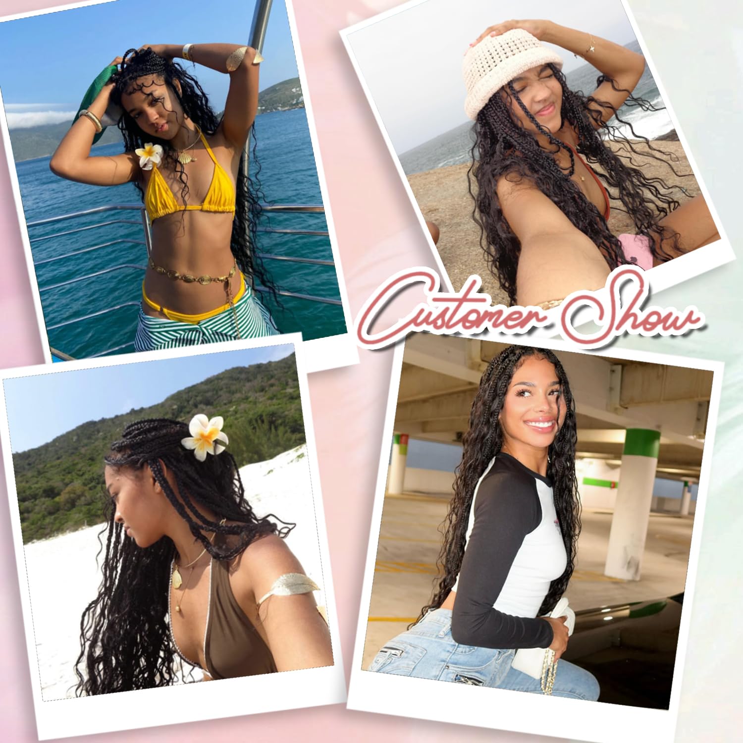 Eeanno Goddess Box Braids Crochet Hair 18 Inch 7 Packs Mixed Blonde 613 Boho Crochet Hair for Women Pre Looped Crochet Box Braids with Curly Ends, P27613