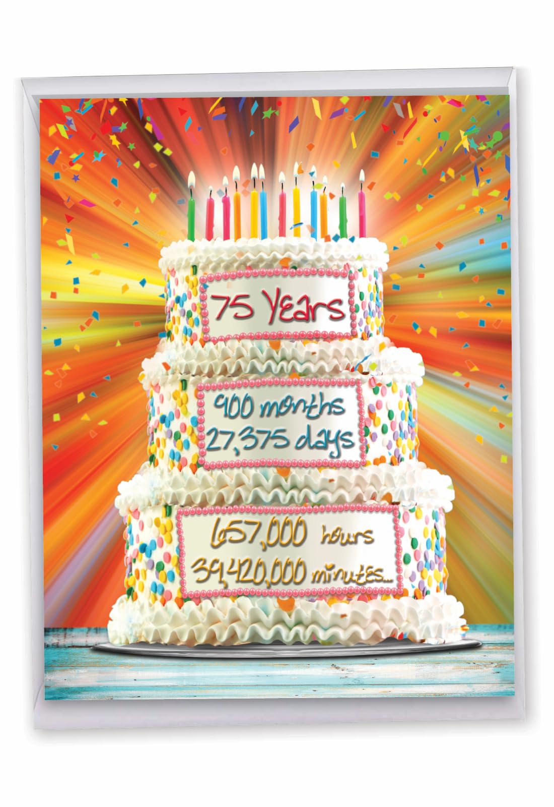 NobleWorks - 75th Birthday Greeting Card Jumbo (8.5 x 11 Inch) - Milestone 75 Years Old, Fun Card for Birthdays from All of Us - Year Time Count 75