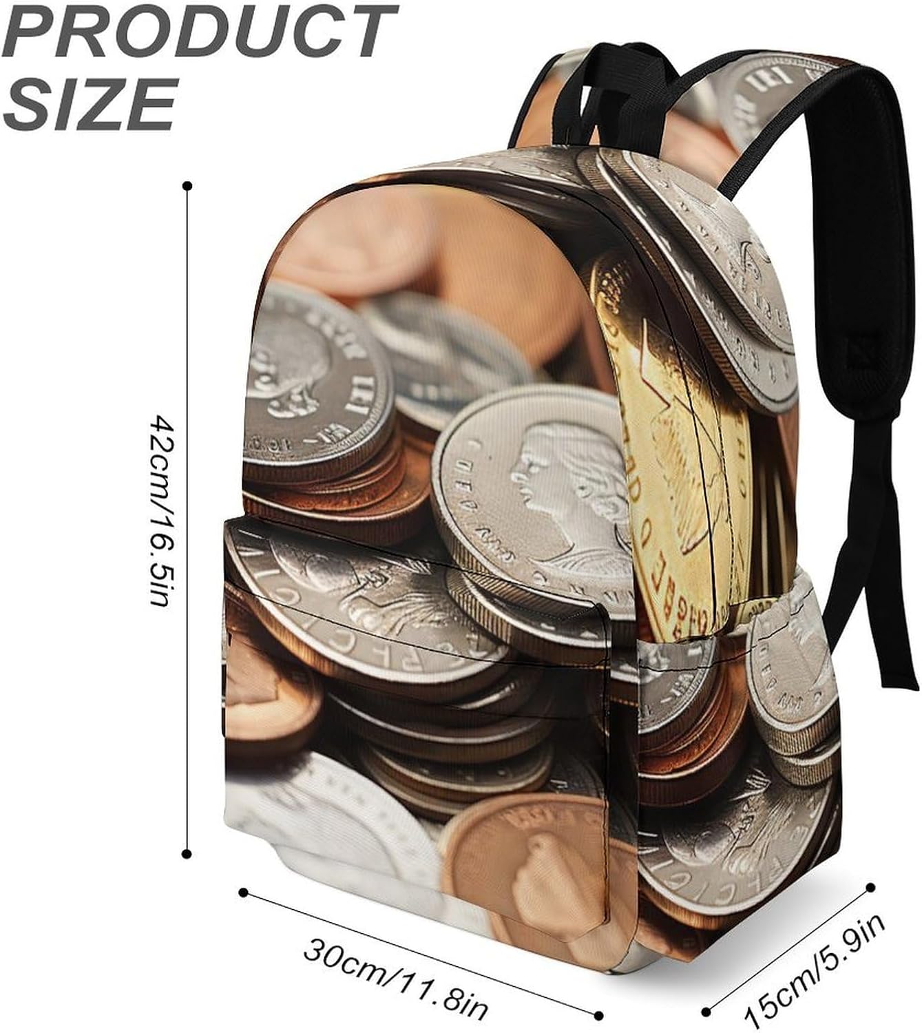 Currency Coin Laptop Backpack for Business, Large Simple Bag image 3
