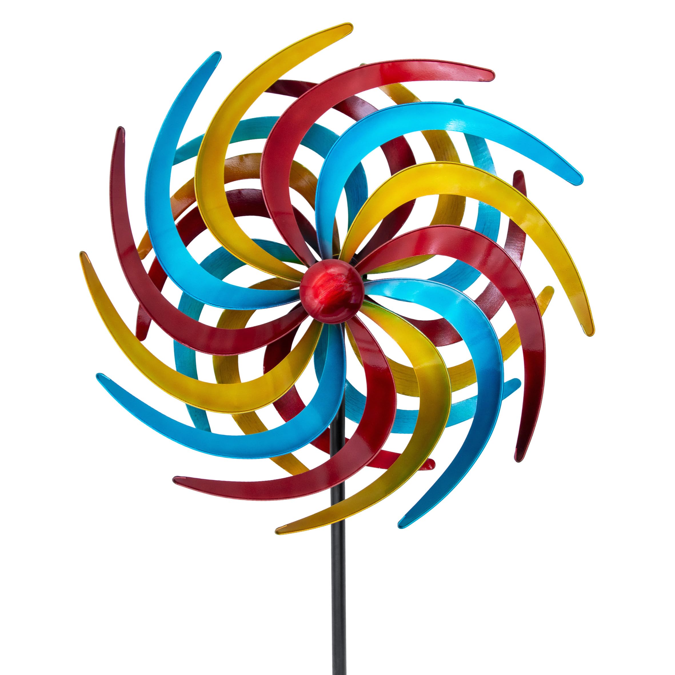 Molinillo de viento de metal, multicolor, diámetro de 61 cm, altura 210 cm, decoración para jardín