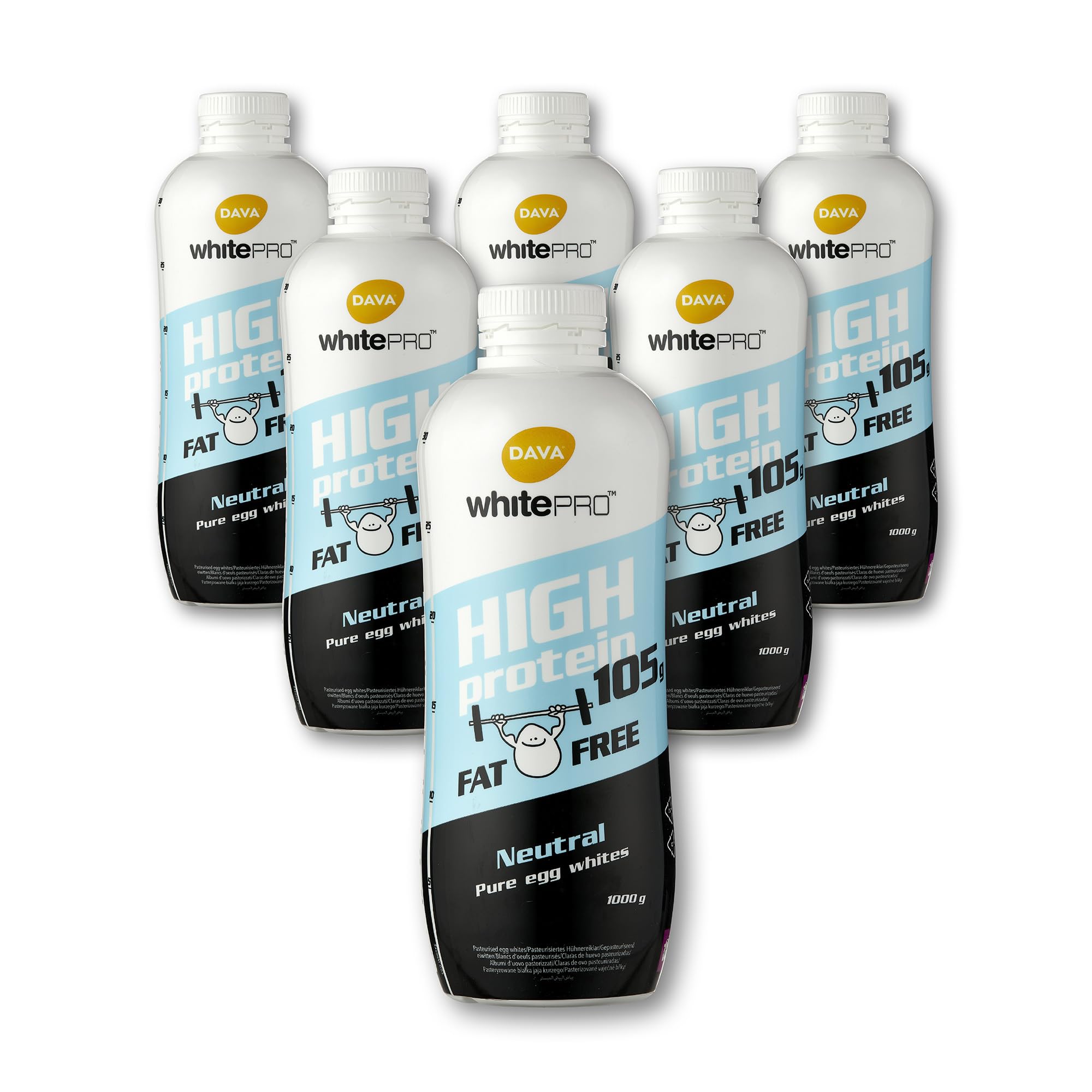DAVA whitePRO™ Flüssiges Eiklar 6x 1kg Flaschen – 105 g reines Eiweiß pro Flasche DAVA whitePRO Barn Egg Whites 1 kg