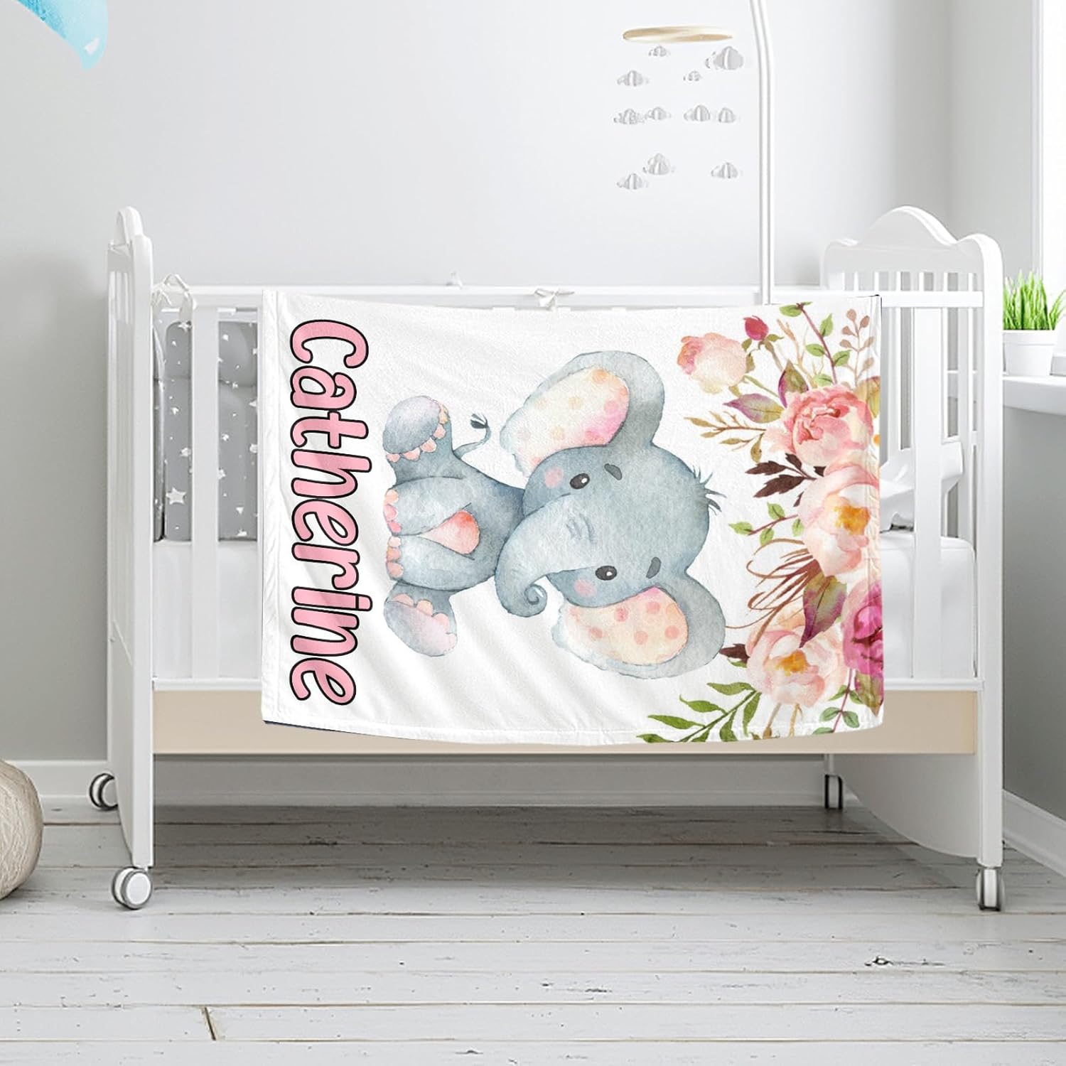 Personalized Elephant Baby Blanket with Name - Super Soft for Newborns, Nursery Decor - Neutral