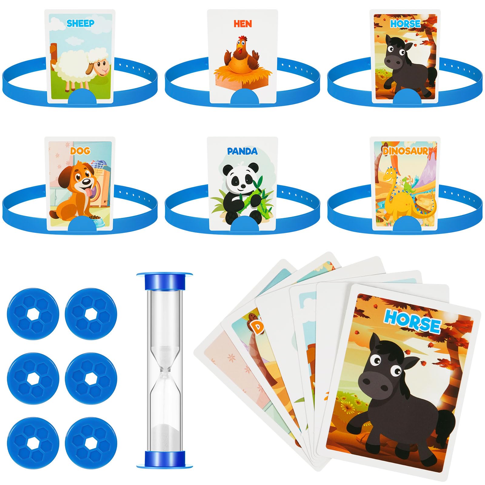 Sumind Headband Game Fun Heads Up Guessing Game Quick Question Cards Set Includes Headbands, Picture Cards, Scoring Coins, Sand Clock(Animal Style)