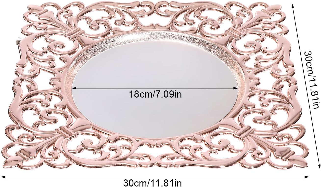 PERFERATE 6 Pcs Square Charger Plates 11.8 Inch Mirror Chargers Plates for Dinner Elegant Charger Plate Bulk for Wedding Decoration, Baby Shower Party, Christmas Decoration (Rose Gold)