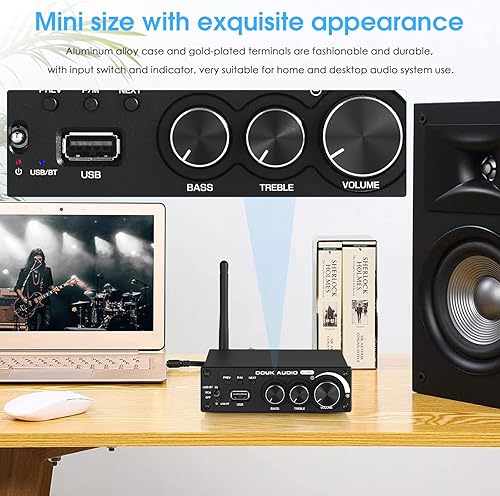 Miniatura 6 de Douk Audio Amplificador de potencia Bluetooth M1 PRO de 320 W, amplificador de audio de 2 canales, receptor inalámbrico, para altavoces estéreo