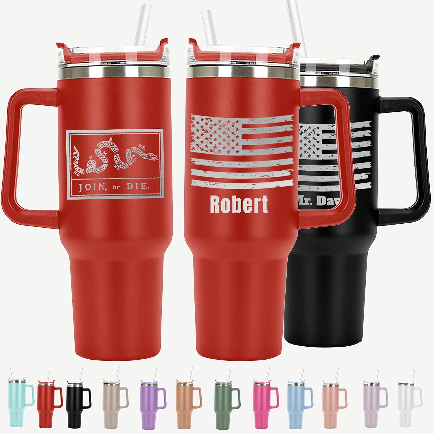 Join Or D*e Personalized Tumbler 40 oz Laser Engraved, Double Wall Vacuum Insulated Cup with Handle, Colonial America Tumbler, American Flag Travel Mug, Steel USA Made Travel Mug, Gift for men