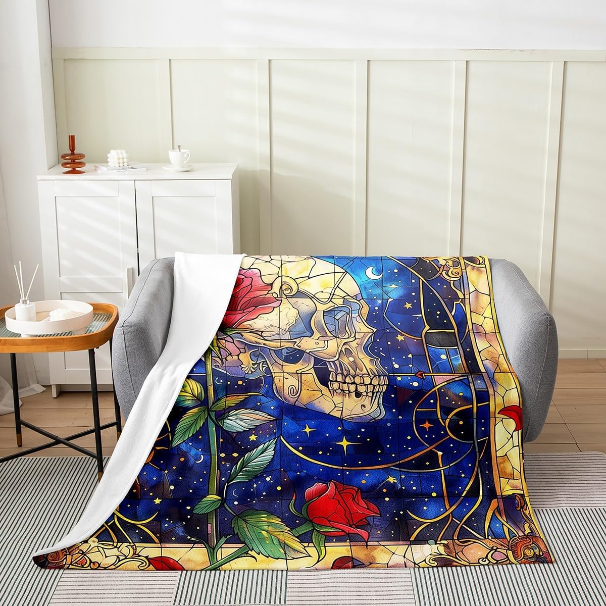 Halloween Castle Fleece Blanket,Mystic European Building Pumpkin Lantern Bed Blanket for Kids Teens,Starry Moon Glitter Blue Sky Flannel Blanket for Room Decor,Queen 90"x90"