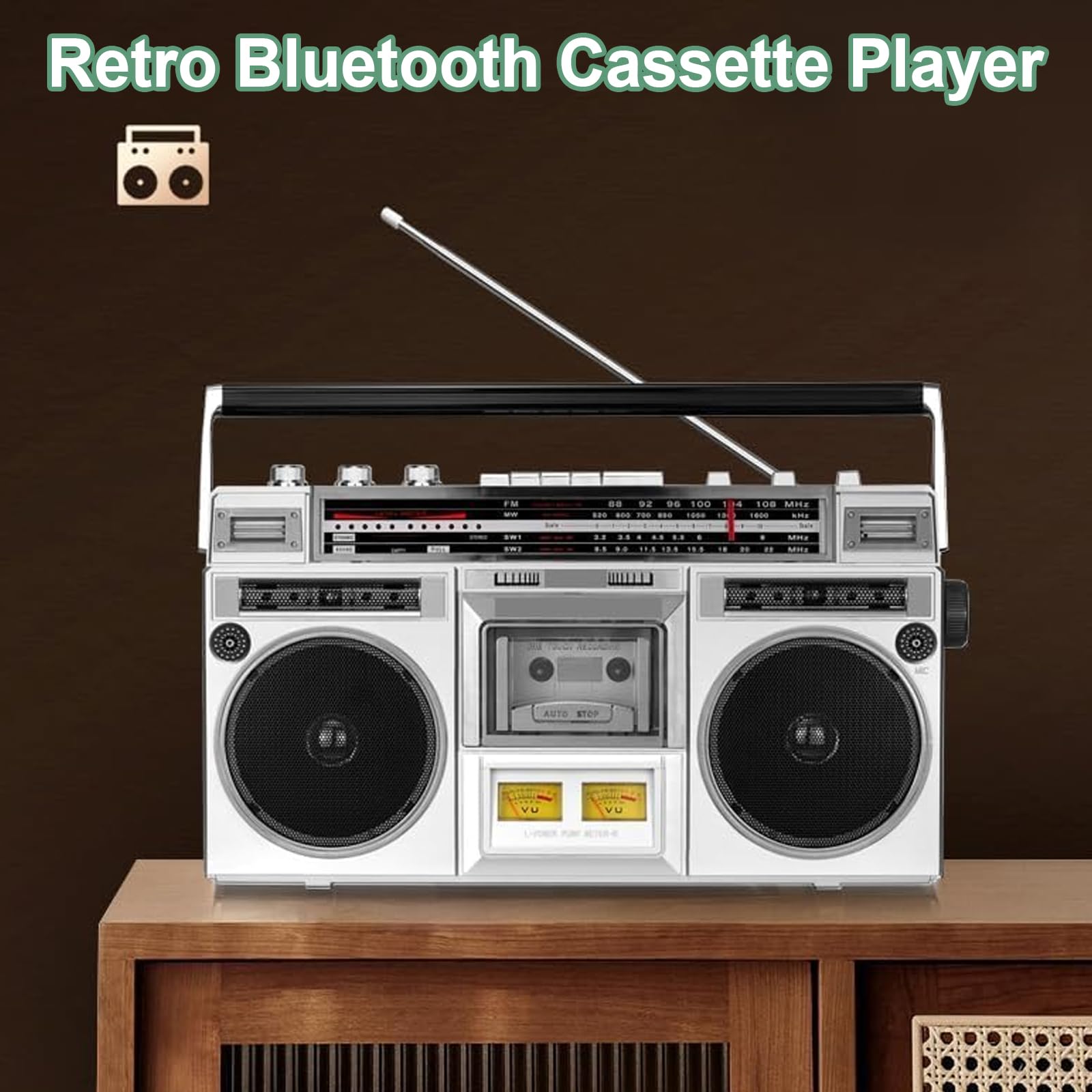 Reproductor CD casete estilo retro clásico los 80,reproductor casete Bluetooth retro con radio FM y DAB+,compatible con entrada SD/USB,grabación,grabadora casete para reuniones familiares y viajes