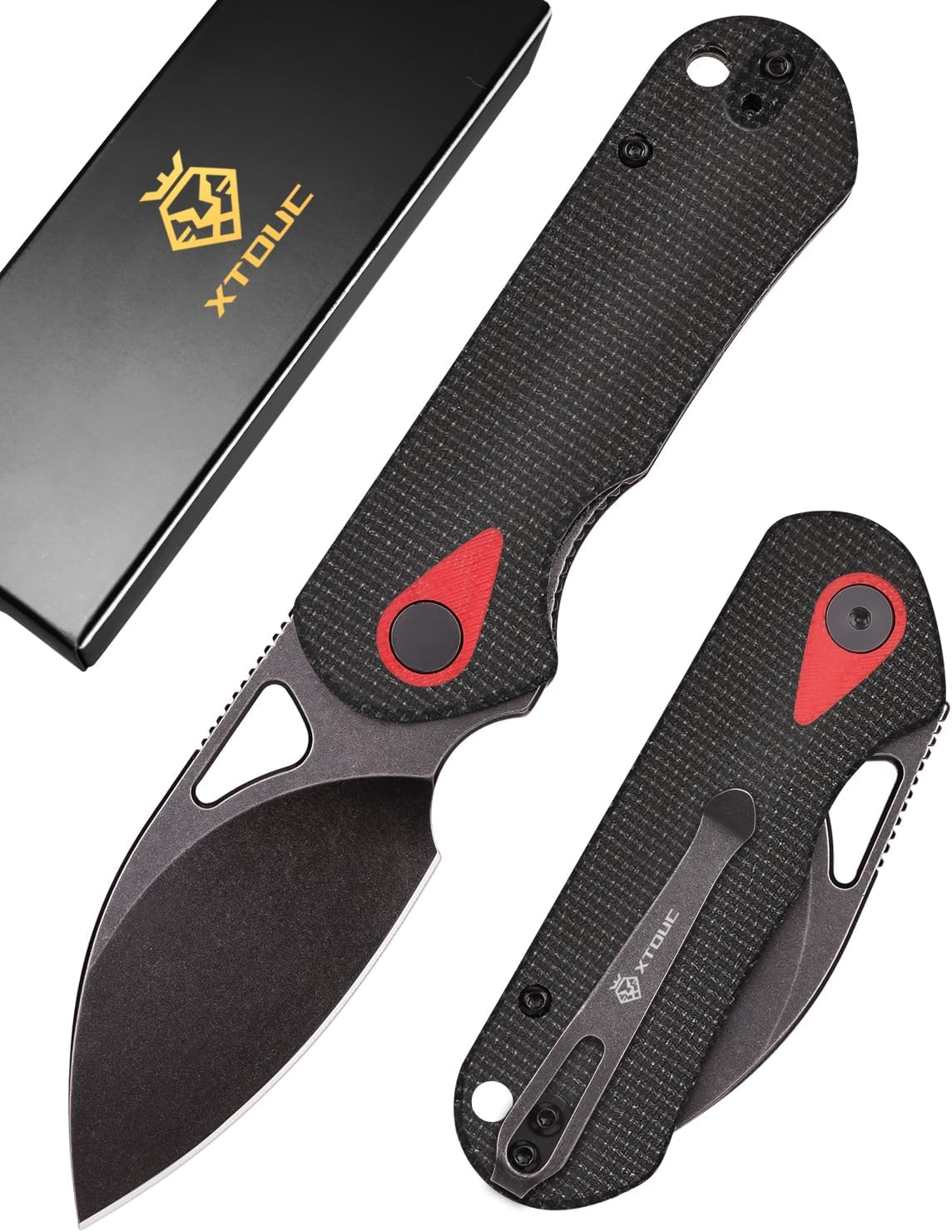 XTOUC Small Pocket Knife 2.5" Stone Wash D2 Blade Folding Knives Reversible P...