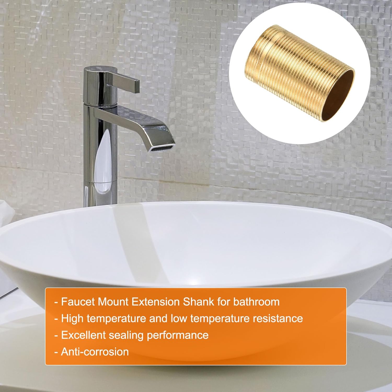 uxcell 1 Pcs 1.81 Inch x 1.22 Inch Faucet Mount Extension Shank, Stainless Steel Faucet Fittings, Faucet Lengthen Fixed Foot for Bathroom, Kitchen, Yellow